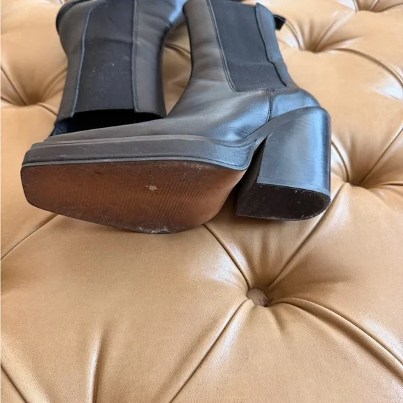 Steve Madden Black Leather Platform Chelsea Heeled Boots - Picture 3 of 9